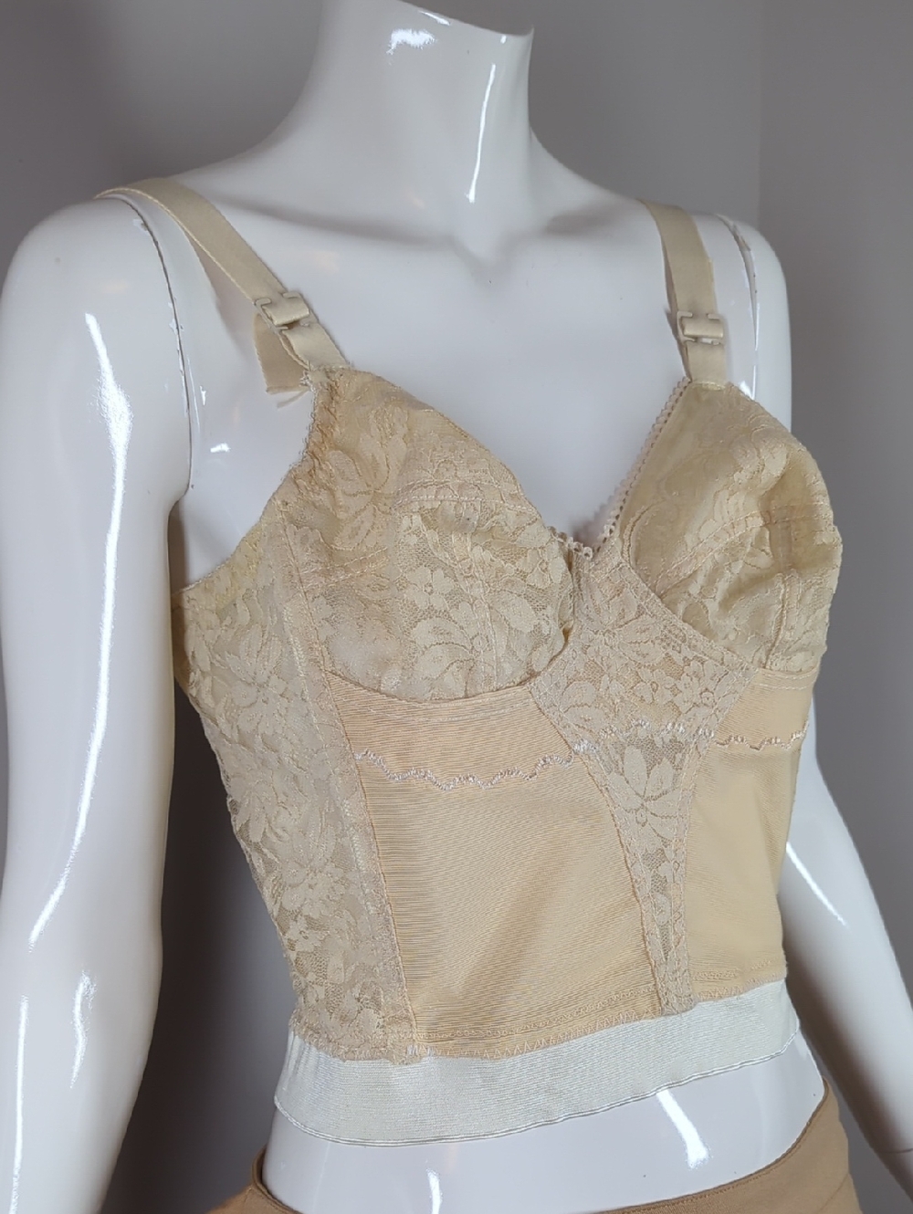 Vintage Beige Sheer Lace Lingerie Slip 36b